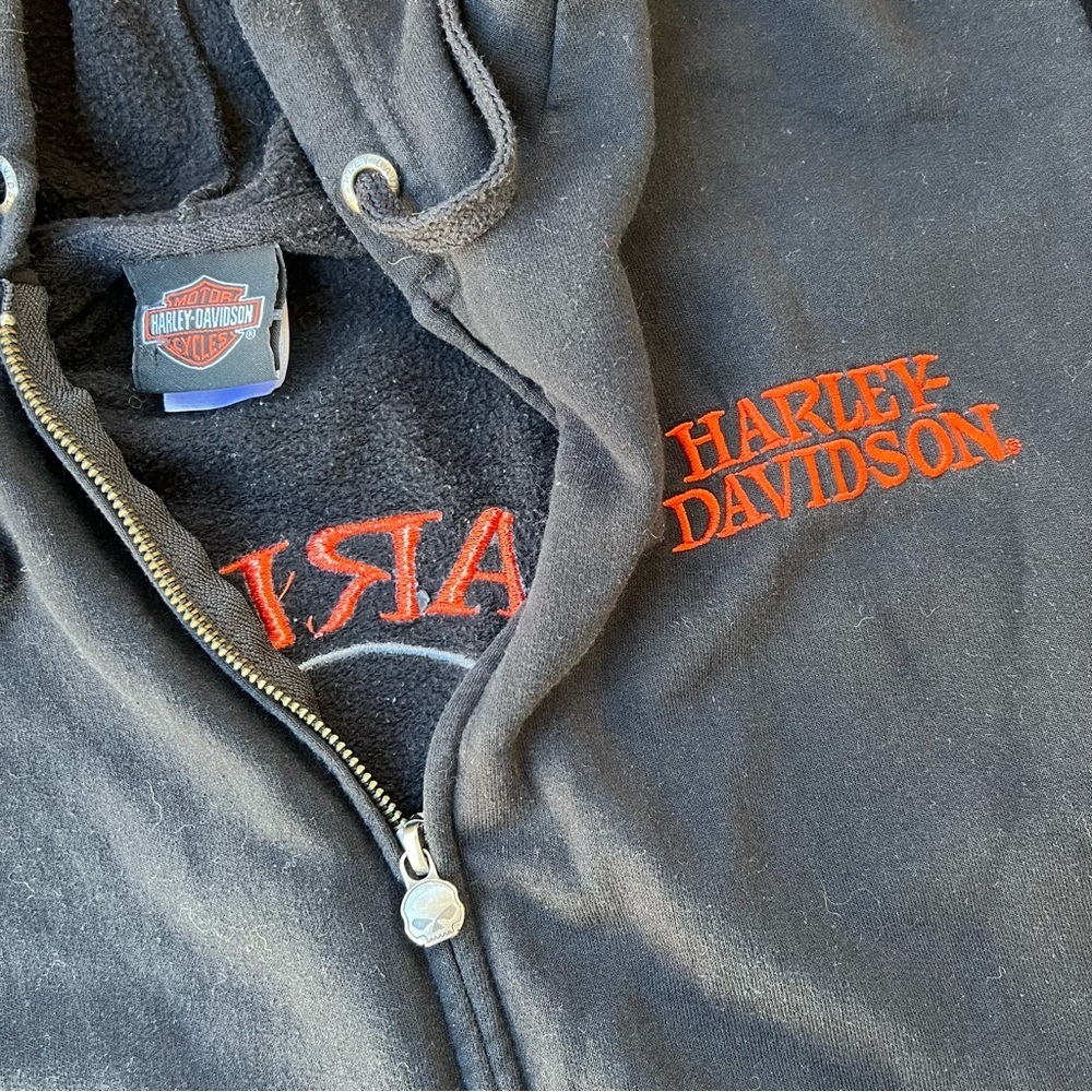 Harley-Davidson Black Hoodie with Orange Skull Design Men Size Large - Picture 5 of 8